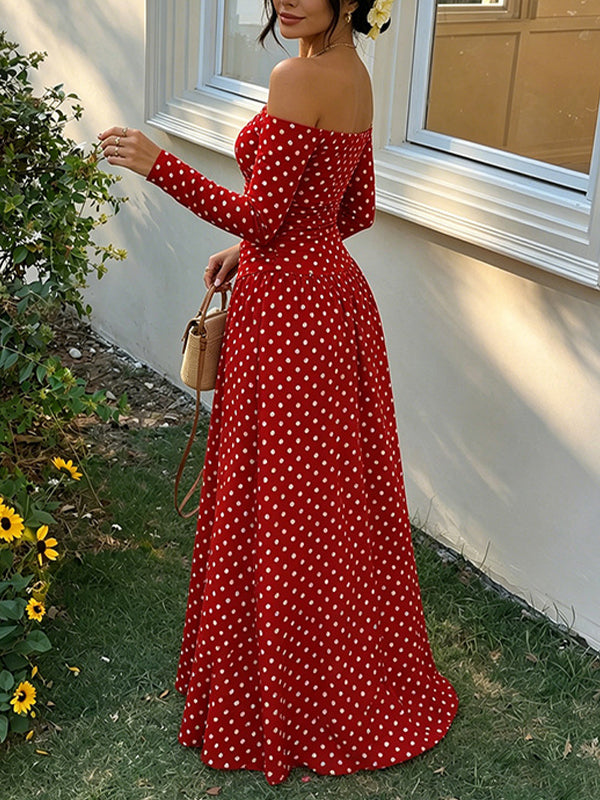 Dot Off-Shoulder Maxi Dress