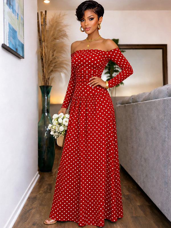 Dot Off-Shoulder Maxi Dress