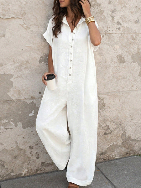 Button-Front Wide-Leg Jumpsuits