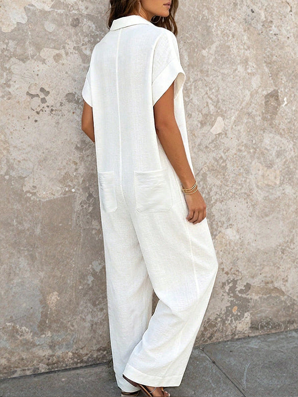 Button-Front Wide-Leg Jumpsuits