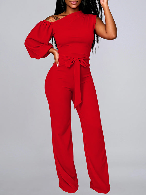 Solid Boat-Neck Tied Jumpsuit
