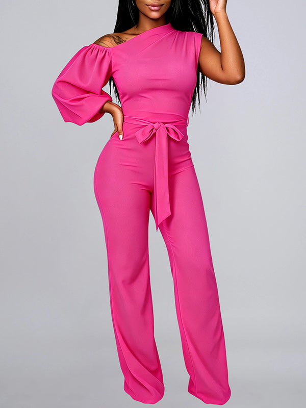 Solid Boat-Neck Tied Jumpsuit