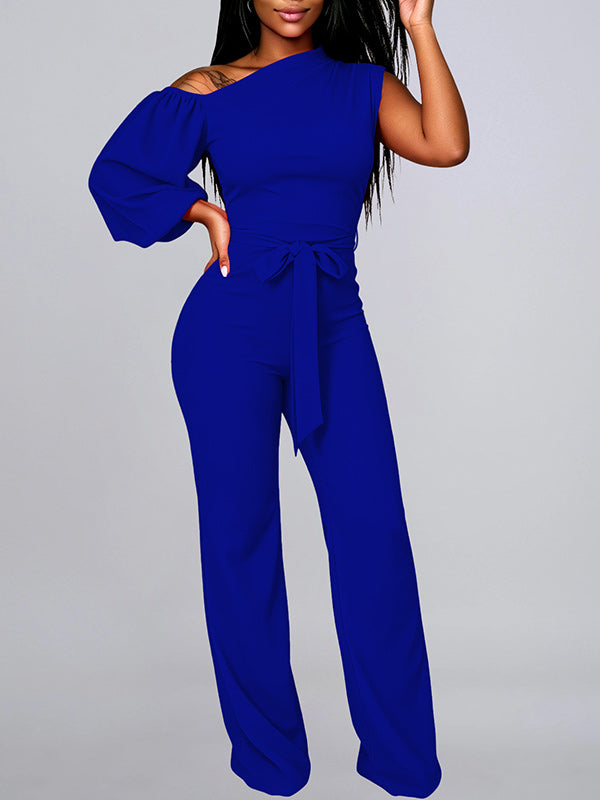Solid Boat-Neck Tied Jumpsuit