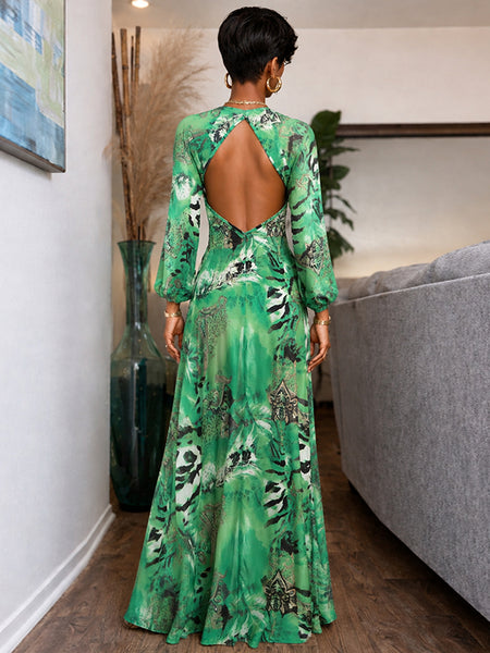 Printed V-Neck Maxi Dress