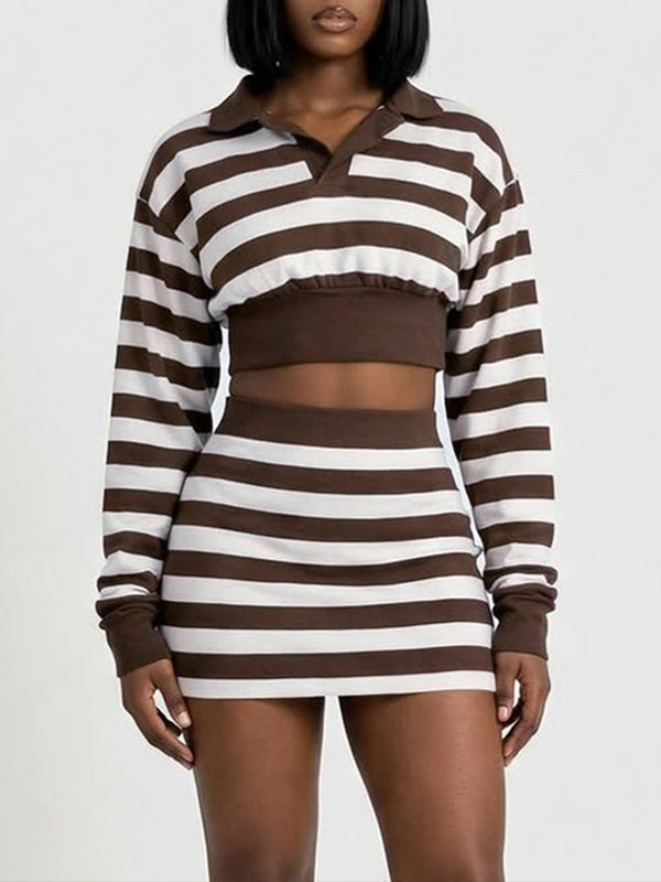 Stripe Polo Top & Skirt Set