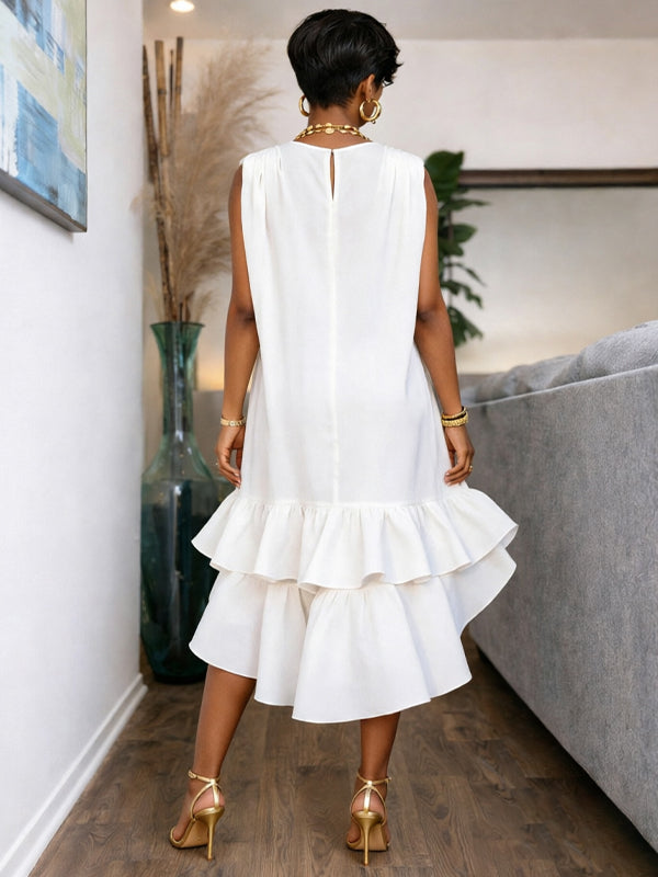 V-Neck Sleeveless Ruffle Dress