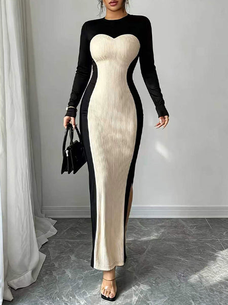 Two-Tone Slit Bodycon Dress