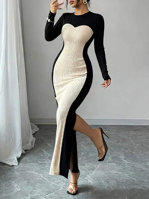 Two-Tone Slit Bodycon Dress