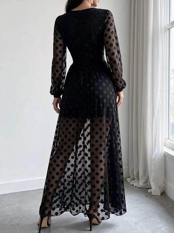 Dot V-Neck Sheer Dress