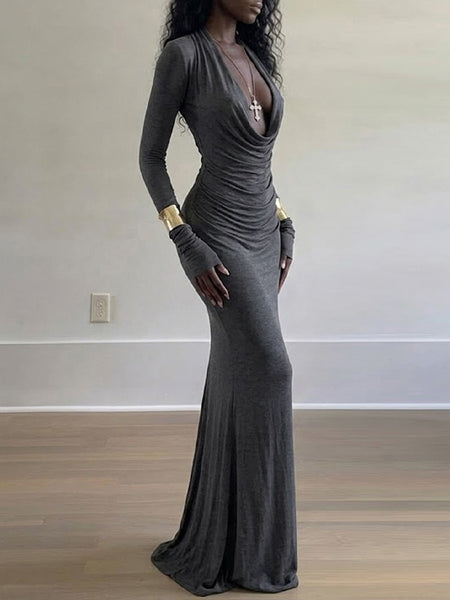 Solid Cowl-Neck Maxi Dress