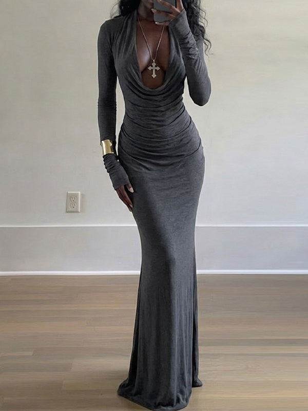 Solid Cowl-Neck Maxi Dress
