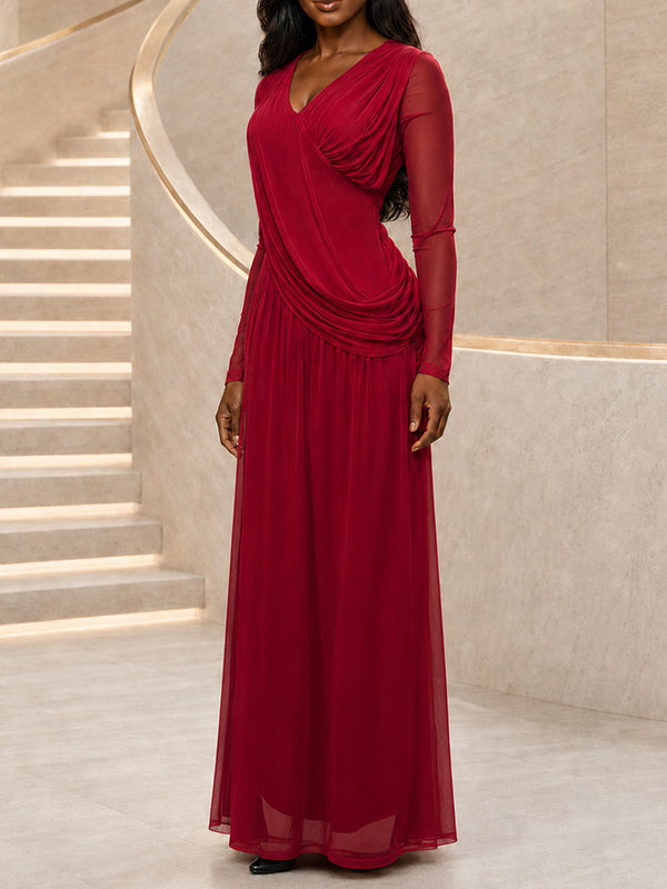 V-Neck Sheer Maxi Dress