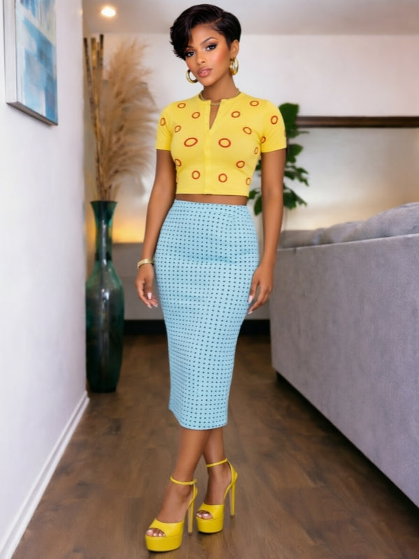 Printed Button-Front Top & Skirt Set