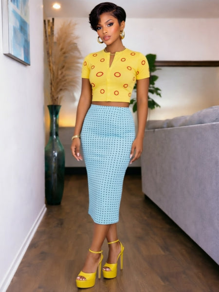 Printed Button-Front Top & Skirt Set