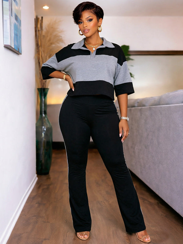 Two-Tone Polo Top & Pants Set