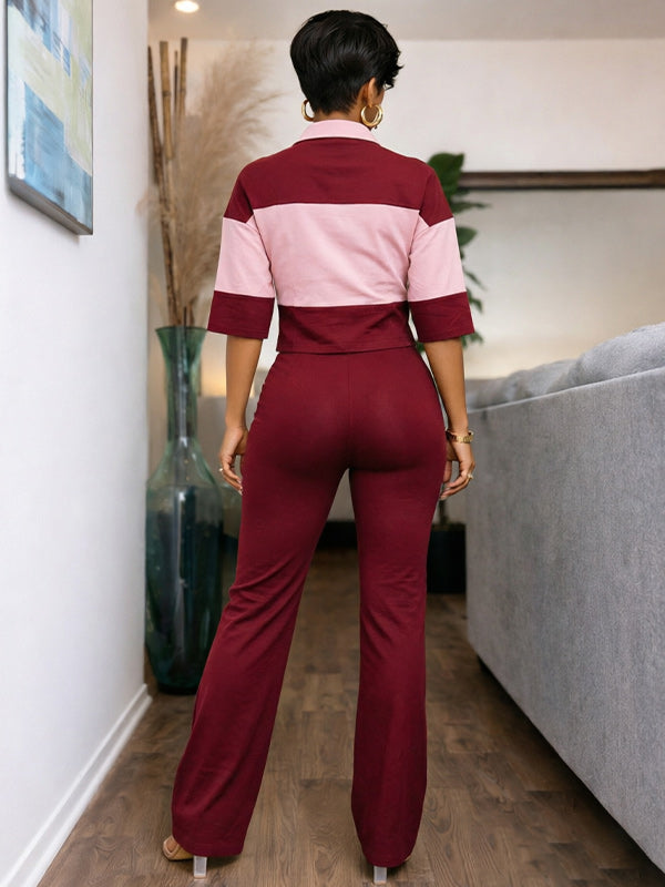 Two-Tone Polo Top & Pants Set