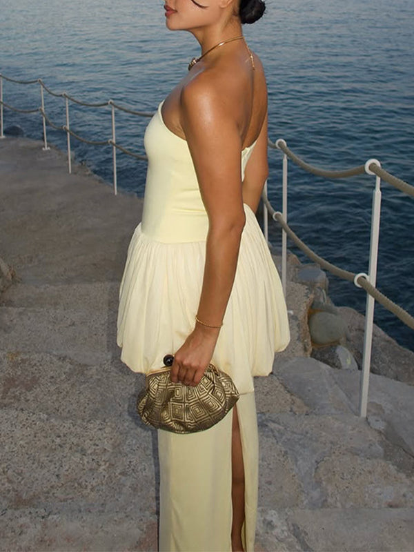 Pleated Combo Strapless Dress