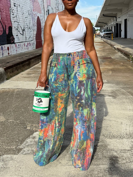 Printed Wide-Leg Cargo Pants