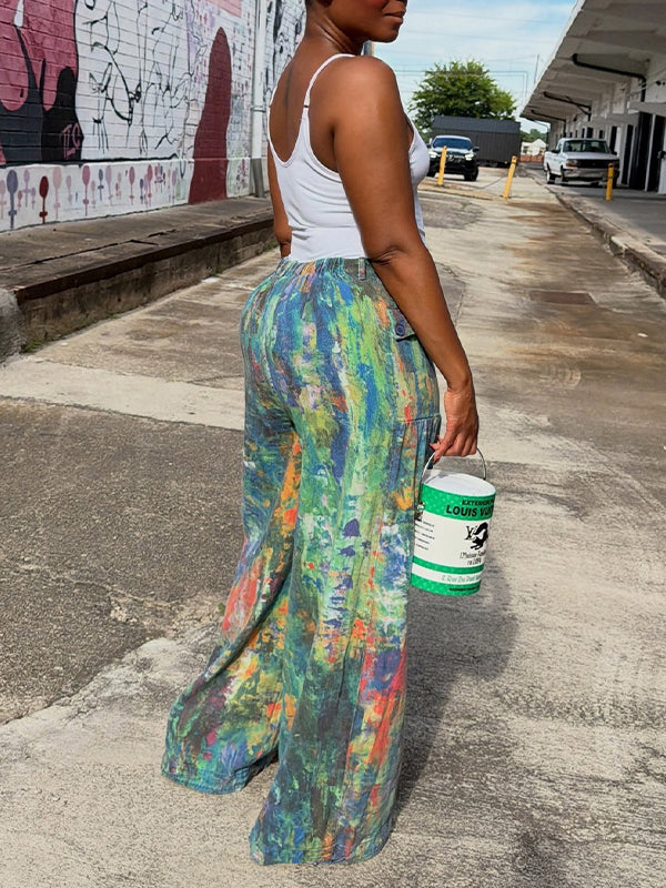 Printed Wide-Leg Cargo Pants