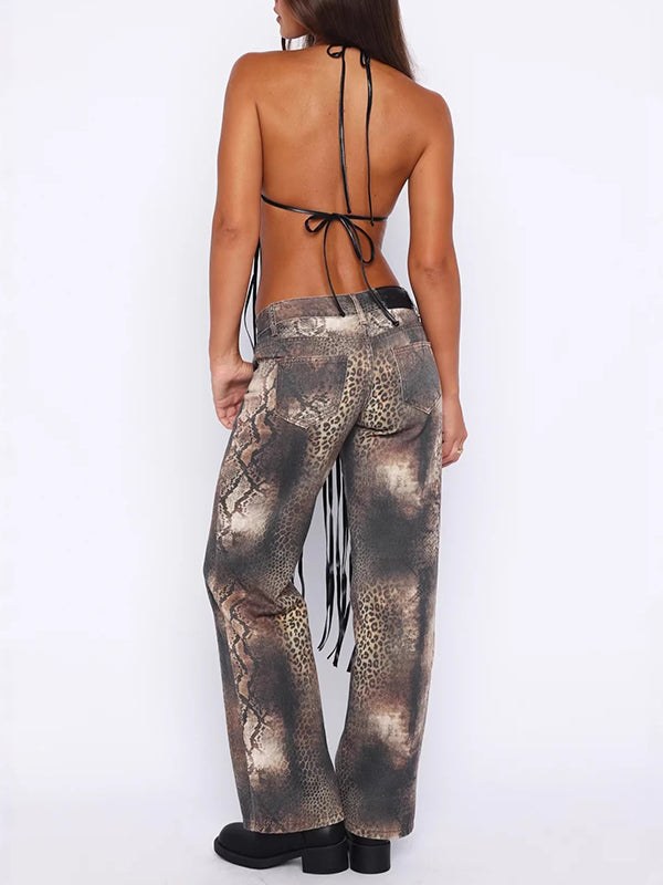 Faux-Leather Fringe Halter Top