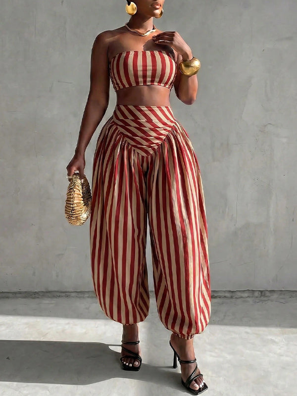 Stripe Tube Top & Bloomer Pants Set