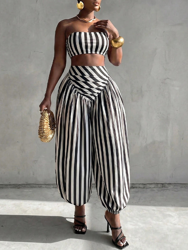 Stripe Tube Top & Bloomer Pants Set