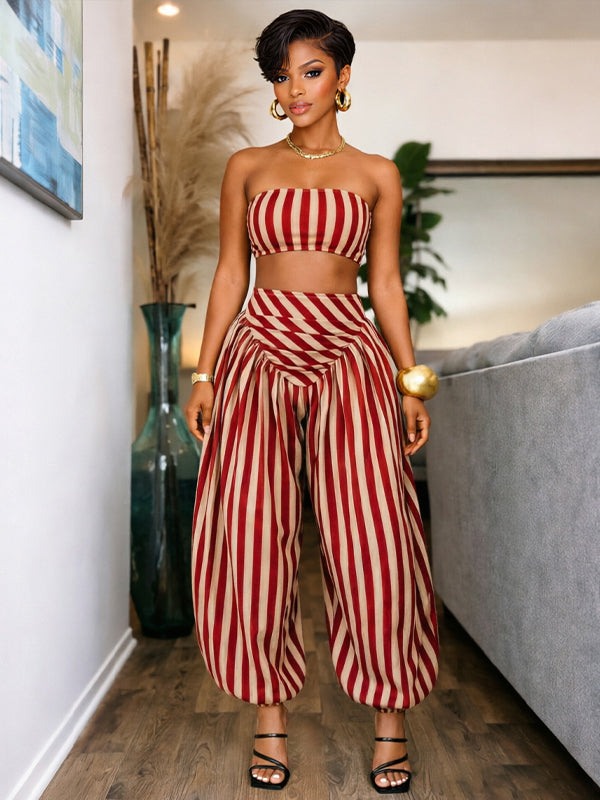 Stripe Tube Top & Bloomer Pants Set