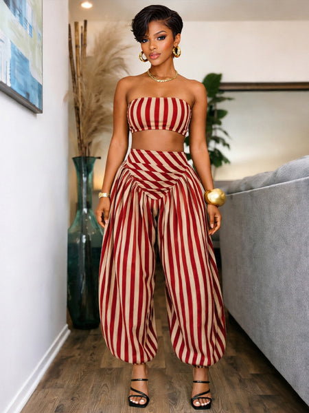 Stripe Tube Top & Bloomer Pants Set