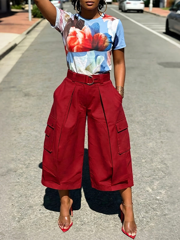 Printed Tee & Cargo Pants Set