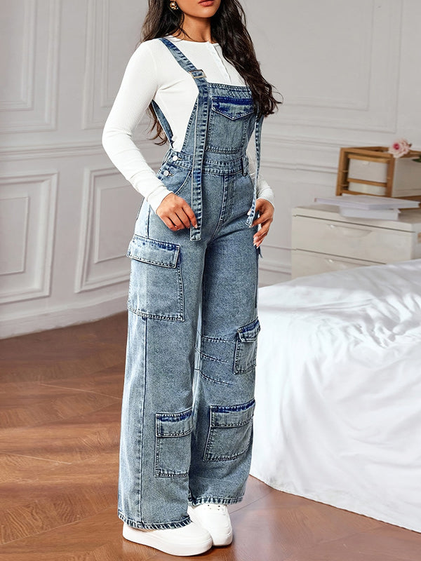 Denim Sleeveless Cargo Jumpsuit