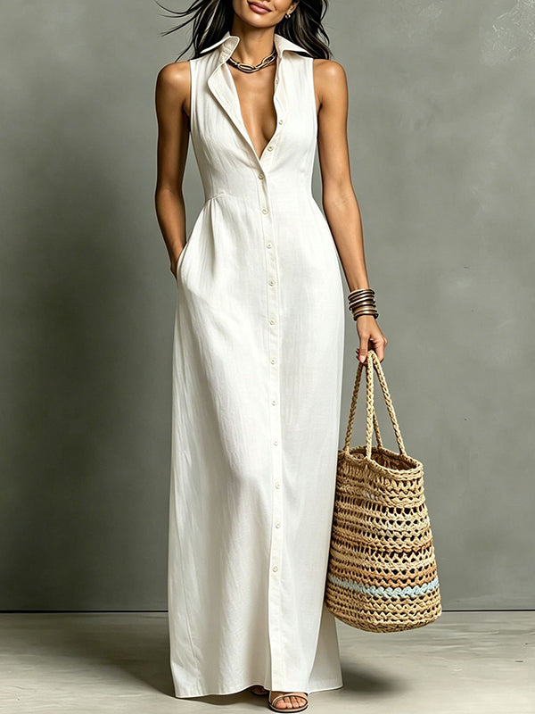 Button-Front Sleeveless Dress