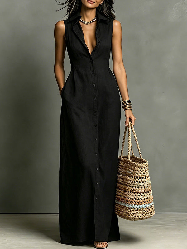Button-Front Sleeveless Dress