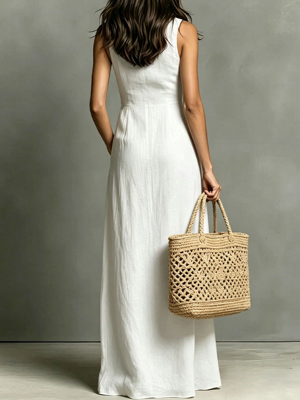 Button-Front Sleeveless Dress