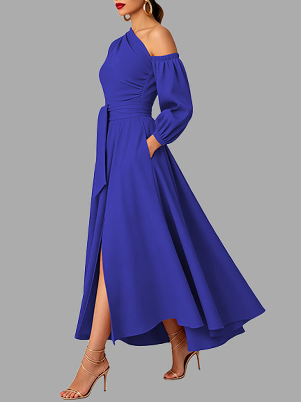 Solid Boat-Neck Tied Dress
