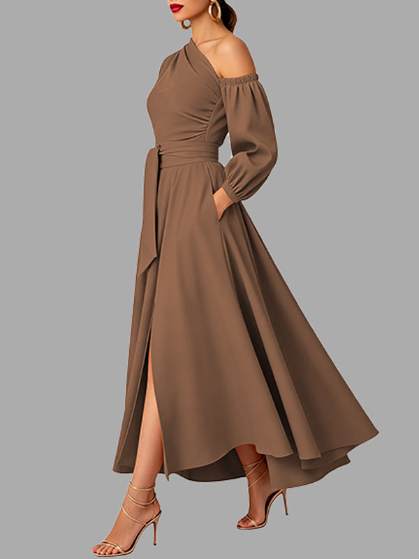Solid Boat-Neck Tied Dress