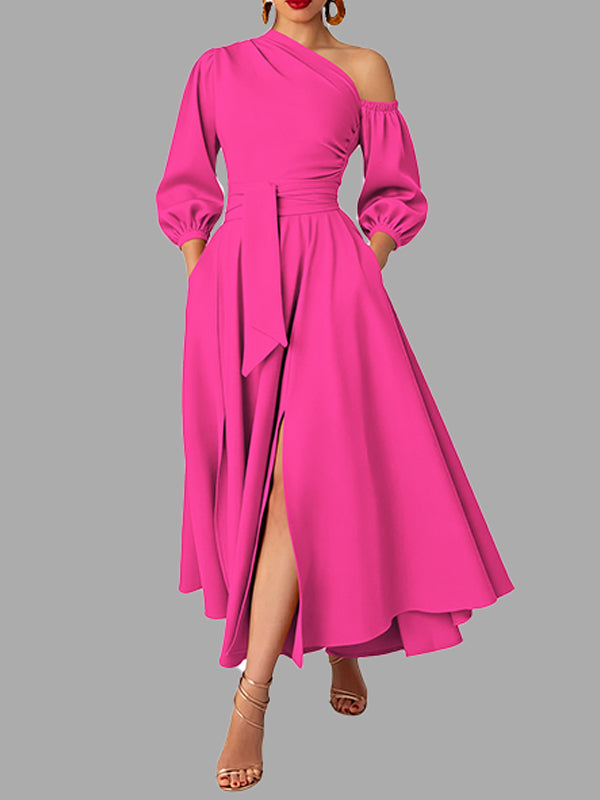 Solid Boat-Neck Tied Dress