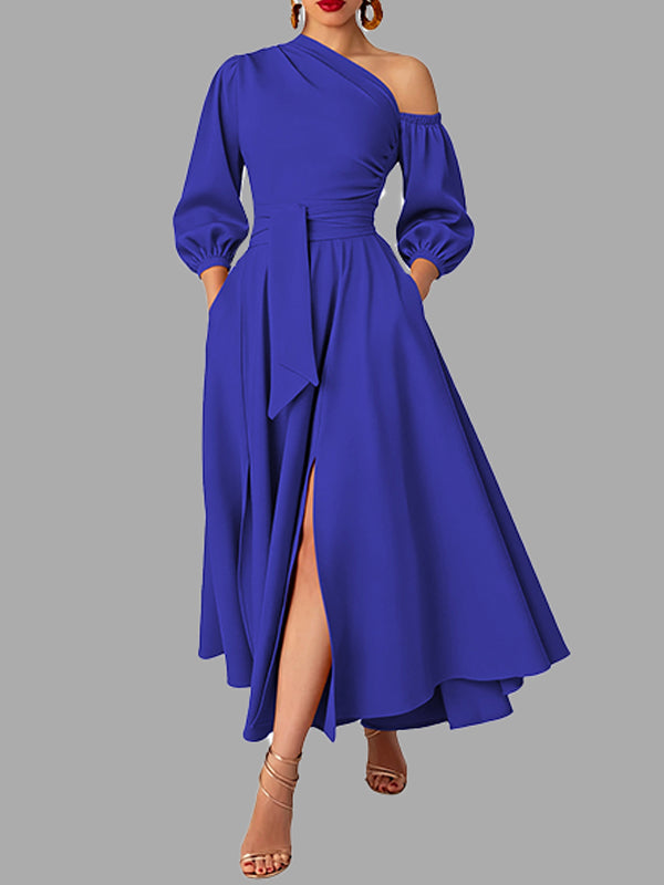 Solid Boat-Neck Tied Dress