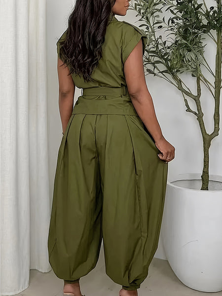 Solid Belted Top & Jogger Pants Set
