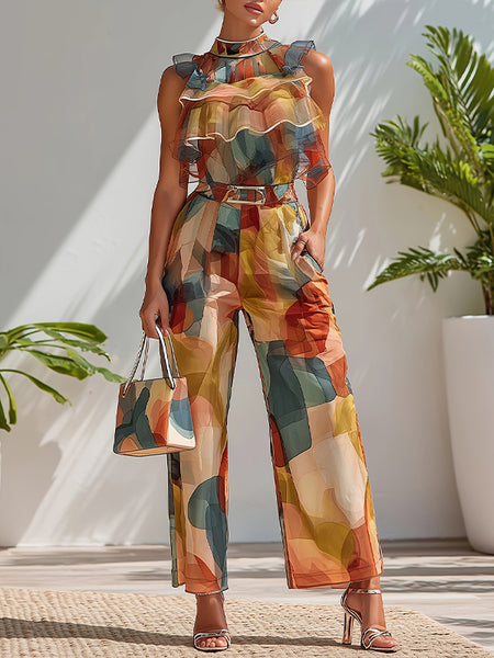 Printed Ruffle Tank Top & Pants Set