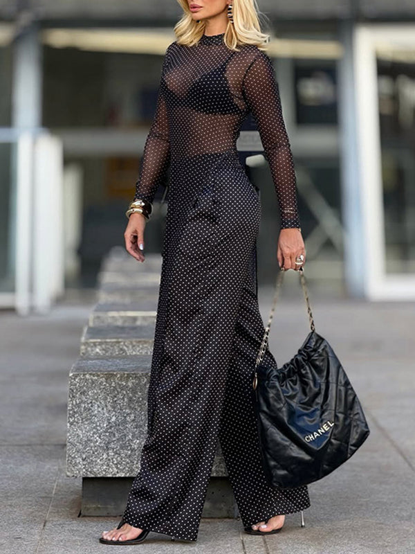Dot Sheer Tunic Top & Pants Set