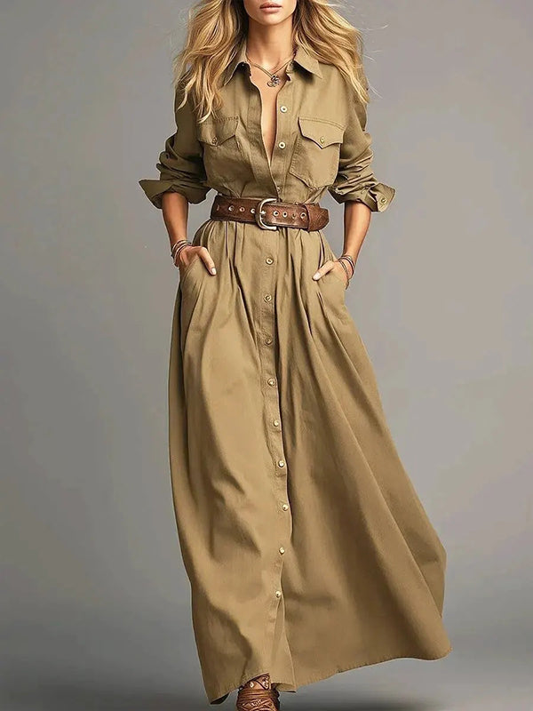 Solid Button-Front Shirt Dress