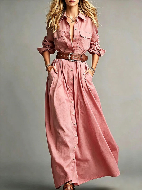Solid Button-Front Shirt Dress