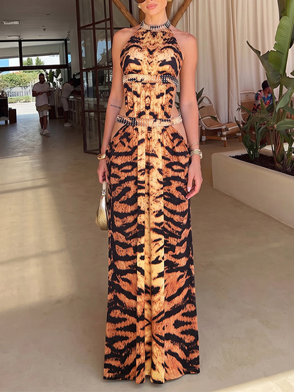 Printed Open-Back Sleeveless Maxi Dress