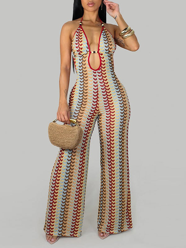 Printed Cutout Halter Jumpsuit