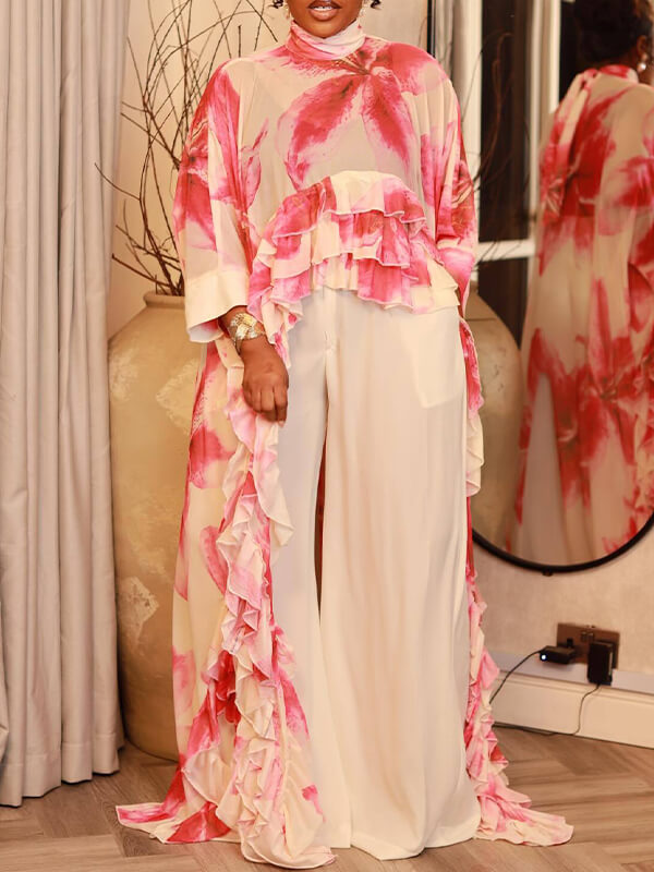 Floral Ruffle Cape Top