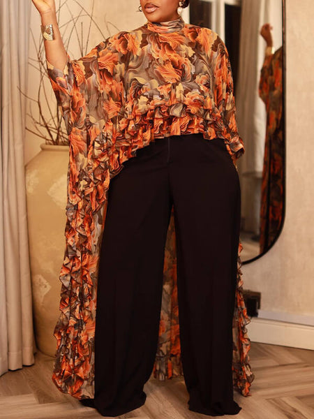 Floral Ruffle Cape Top