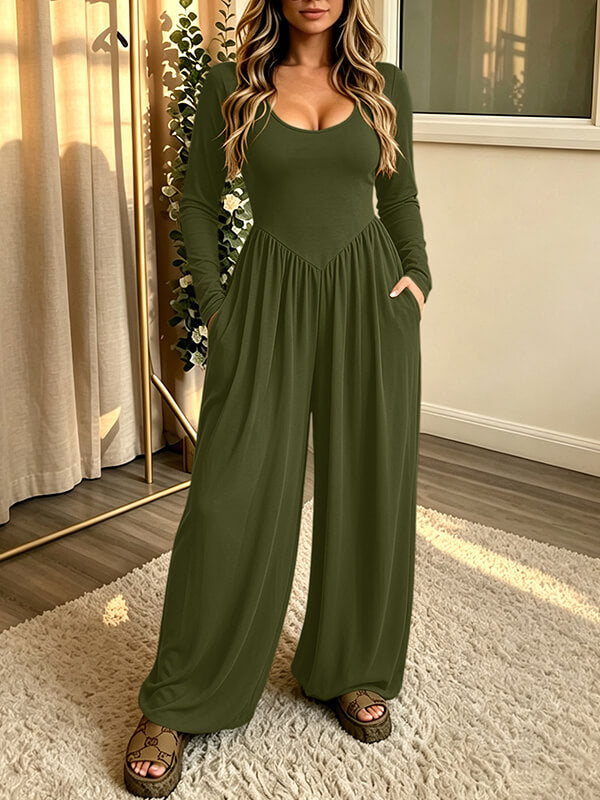 Solid Open-Back Jumpsuit