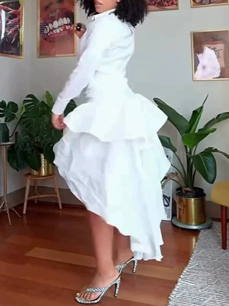 Solid High-Low Ruffle Dress