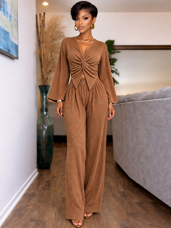 V-Neck Twisted Top & Pants Set