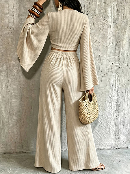 V-Neck Twisted Top & Pants Set